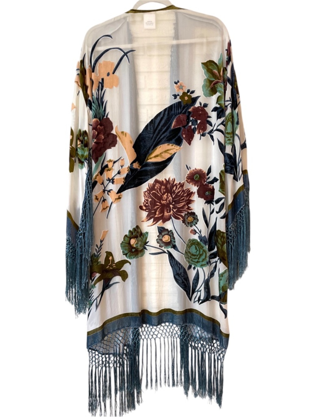 Free People Sugar Magnolia Burnout Velvet Kimono With Fringe One Size O/S